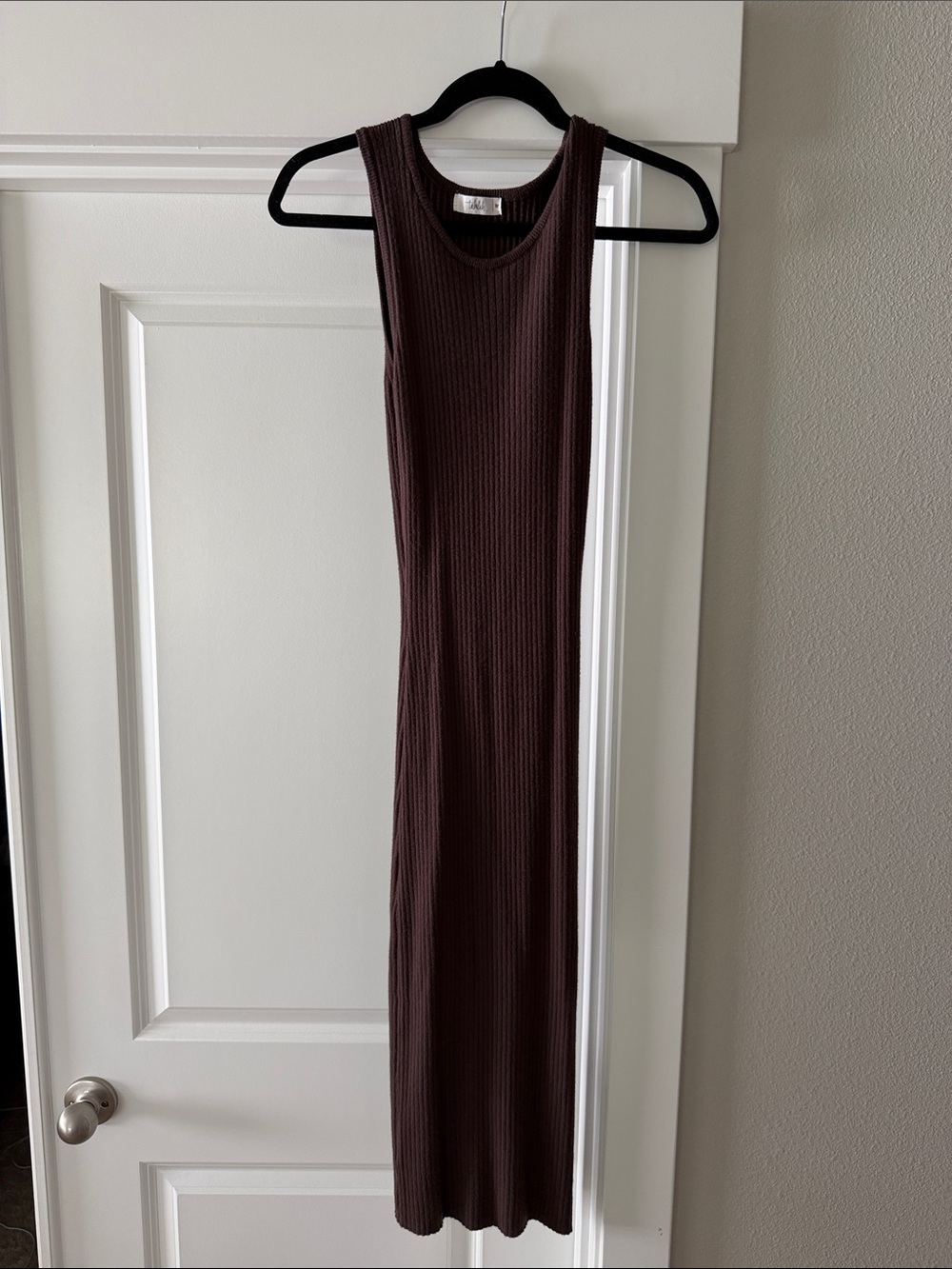 Ribbed Midi Dress in Chocolate Brown